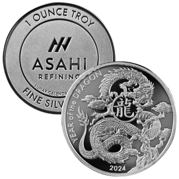 純銀1オンス ASAHI　龍年 1 oz Lunar Dragon Asahi Silver Round